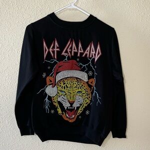 DEF LEPPARD Holiday Leopard Christmas Sweatshirt Size med Womens Black